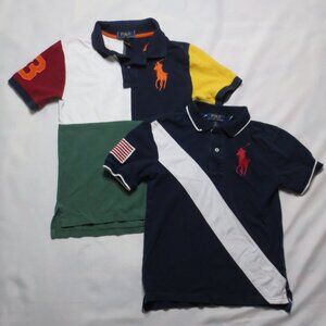 POLO RALPH LAUREN boys 2 PC LOT shirts PONY preppy FLAG green BLUE SIZE S/8